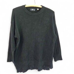 Tahari Woman Black Ribbed Hem High-Low Sweater Crew Neck Large